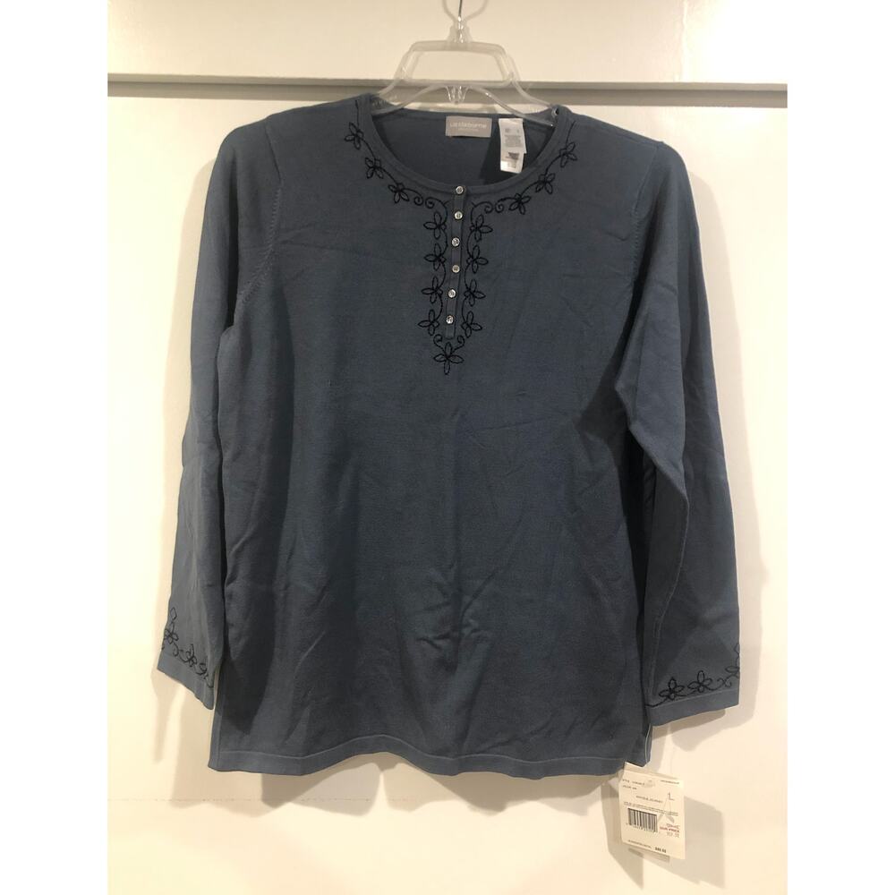 NWT New 2000s Liz Claiborne Collection Blue Black Quarter Button Sweater 90s Y2K